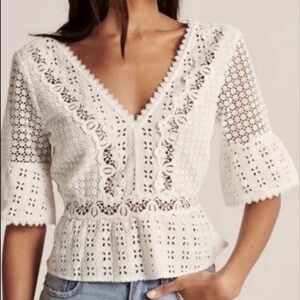 Abercrombie & Fitch Eyelet Peplum Tie Back Top White Size Large